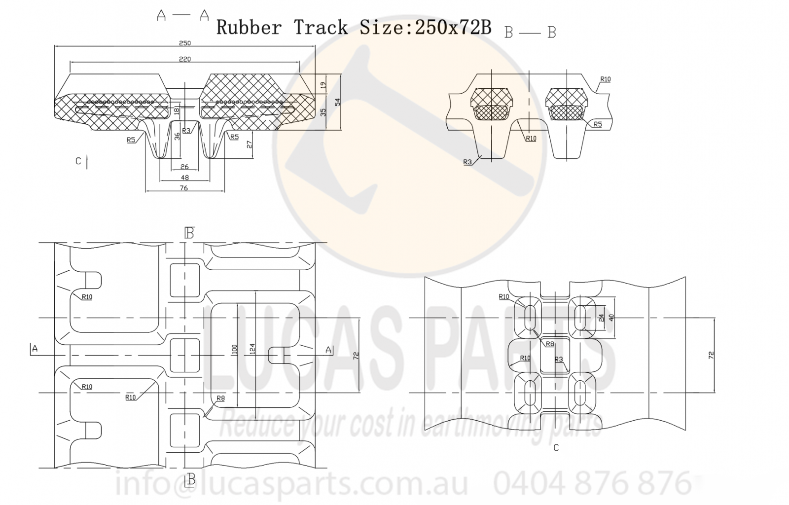 Rubber Track 250x72x52B Bobcat T110