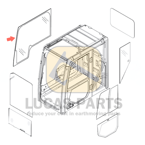 Glass - Right Side Window Glass CAT318FL 320EL 323F 336FL 349EL PN 342-3550
