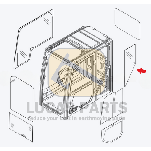 Glass - Left Side Behind Door Glass CAT318FL  320EL 323F 336FL 349EL PN 340-6625