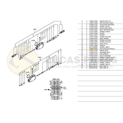 Main Control Valve Part - Travel VIO30-6A PN 172B0274350